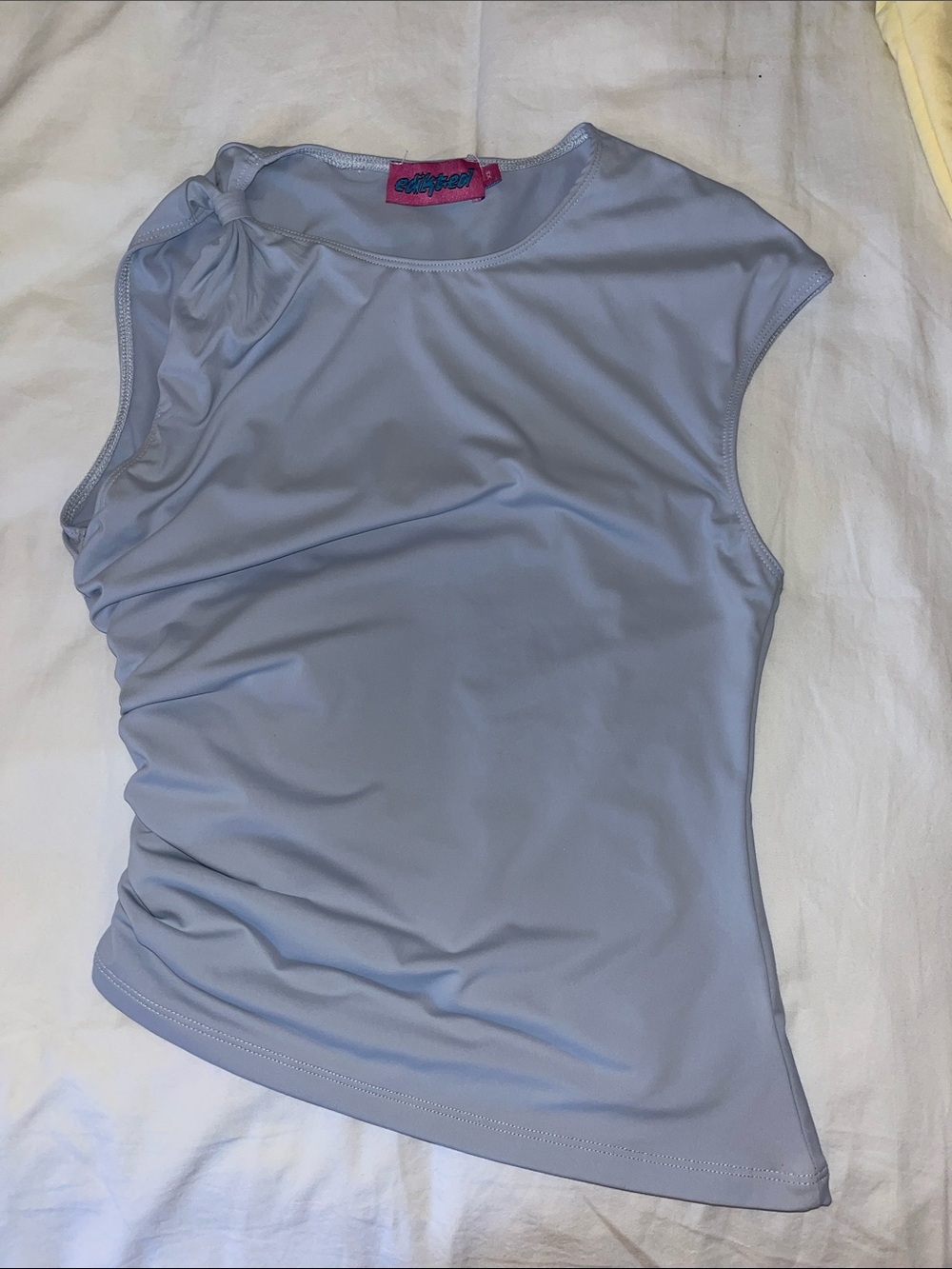 Edikted Light Blue Sleeveless Knot-Shoulder Tank Top